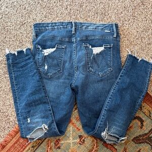 MOTHER Distressed Ankle Jeans in Blue